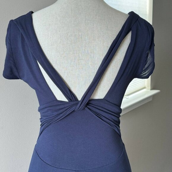 BCBGMaxAZRIA Stunning Deep V-neck Navy Blue Jersey Dress - Size Small - Picture 8 of 10